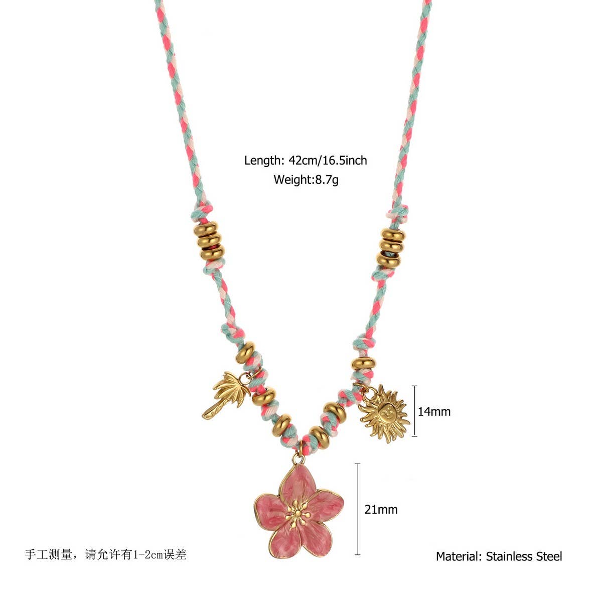 Handmade Cotton Rope Necklace with Shell Charms