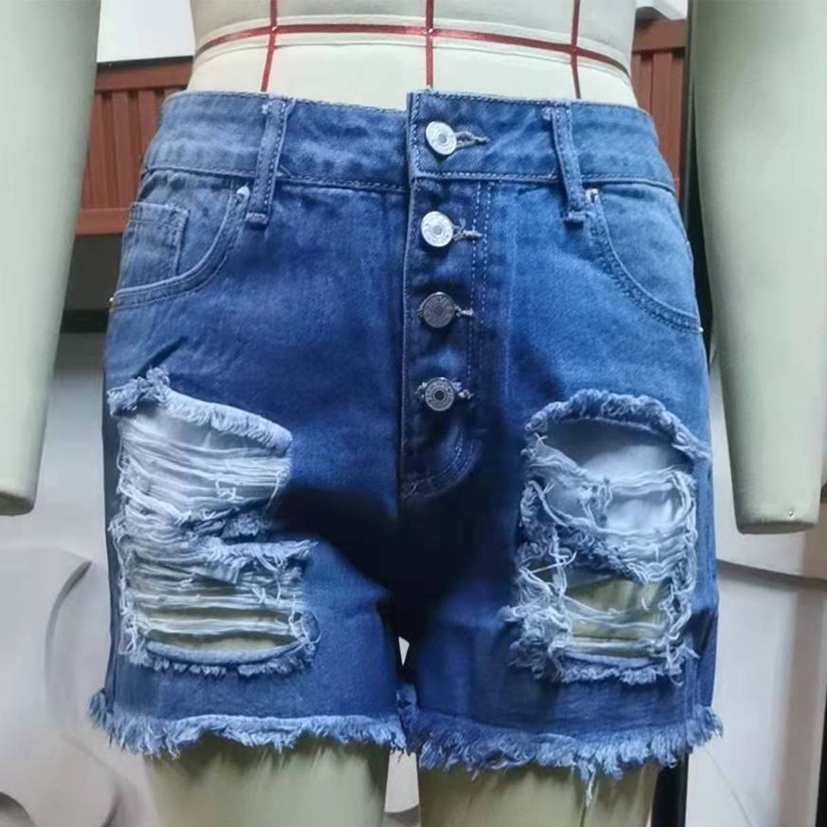 AMERICAN FLAG PRINT WASHED RIPPED DENIM SHORTS_CWJS0212