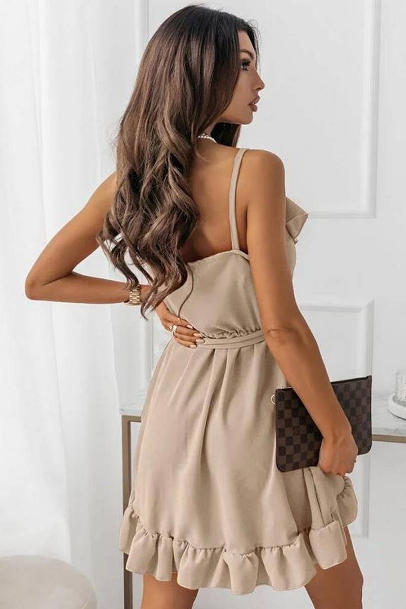 CWDSD6592_SOLID COLOR V-NECK SUSPENDER SEXY DRESS