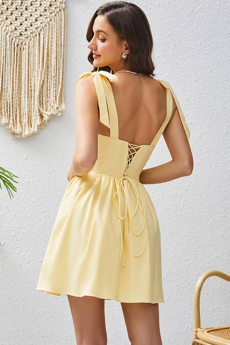 CWDSD10663_SWEET YELLOW TIE-UP BODYCON CAMI DRESS