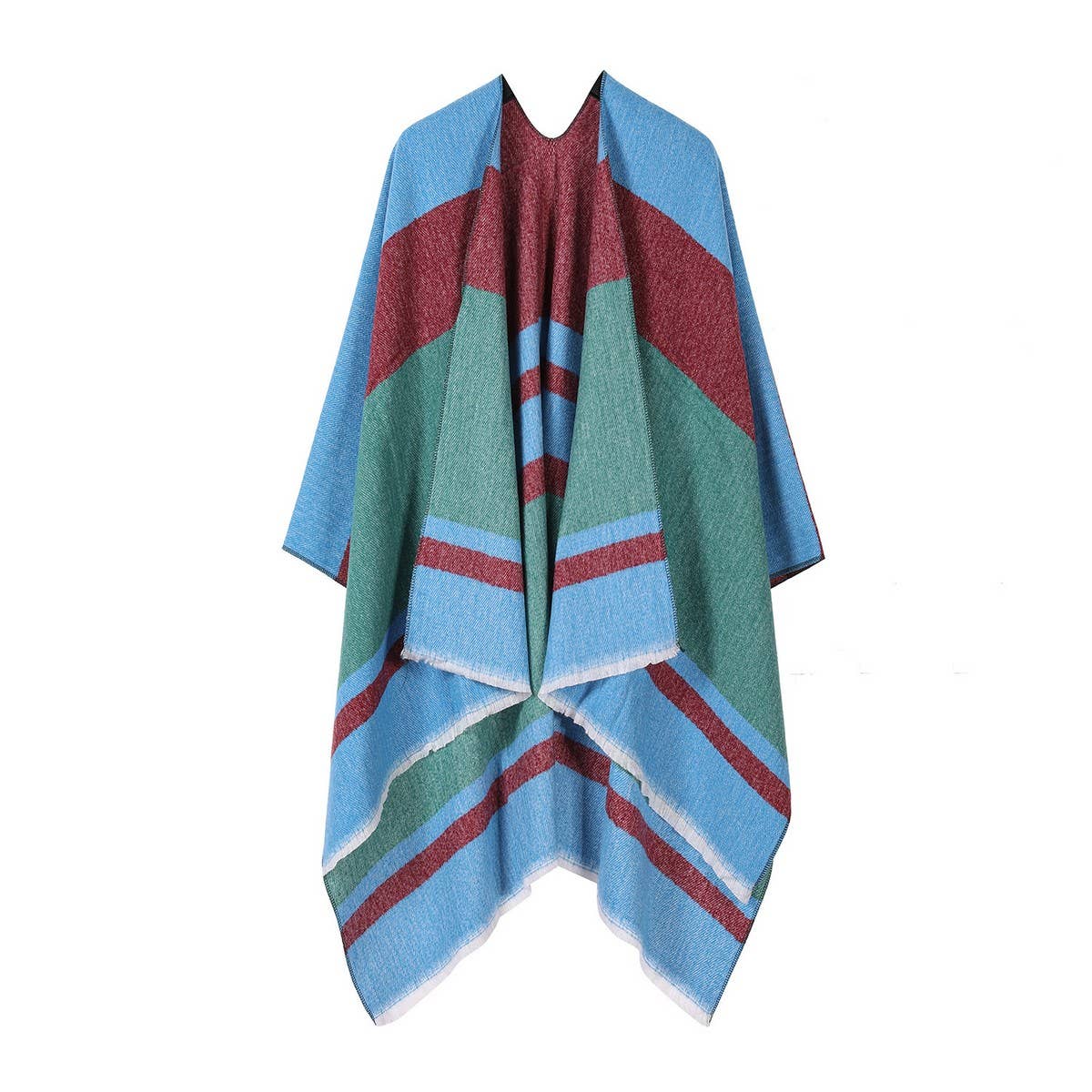 COLORBLOCKED AND BARRED CAPE WITH OUTER CAPE