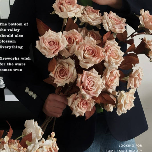 Vintage Faux Wilted Rose Bouquet with Ink Stains