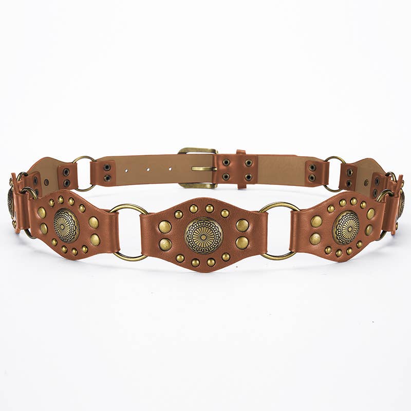 Vintage patchwork brown jeans rivet belt