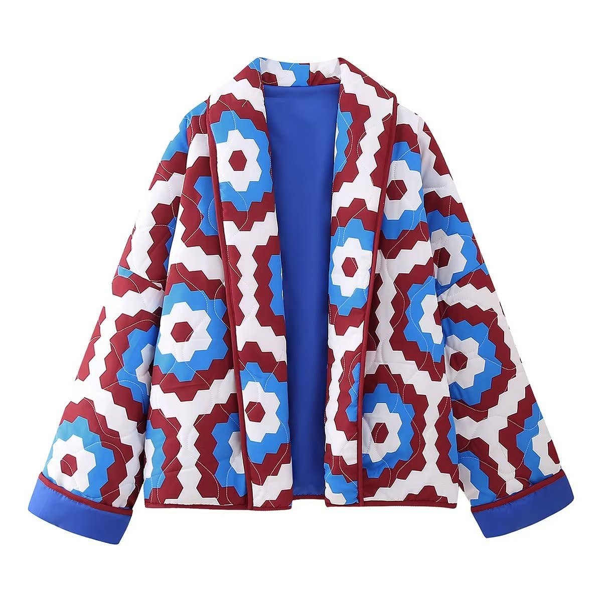 Patchwork Cotton Geometric Print Loose Jacket