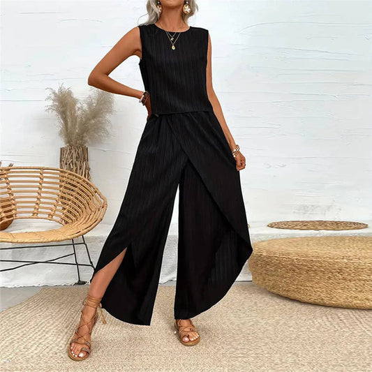 Wide-leg pants sleeveless T-shirt two-piece set