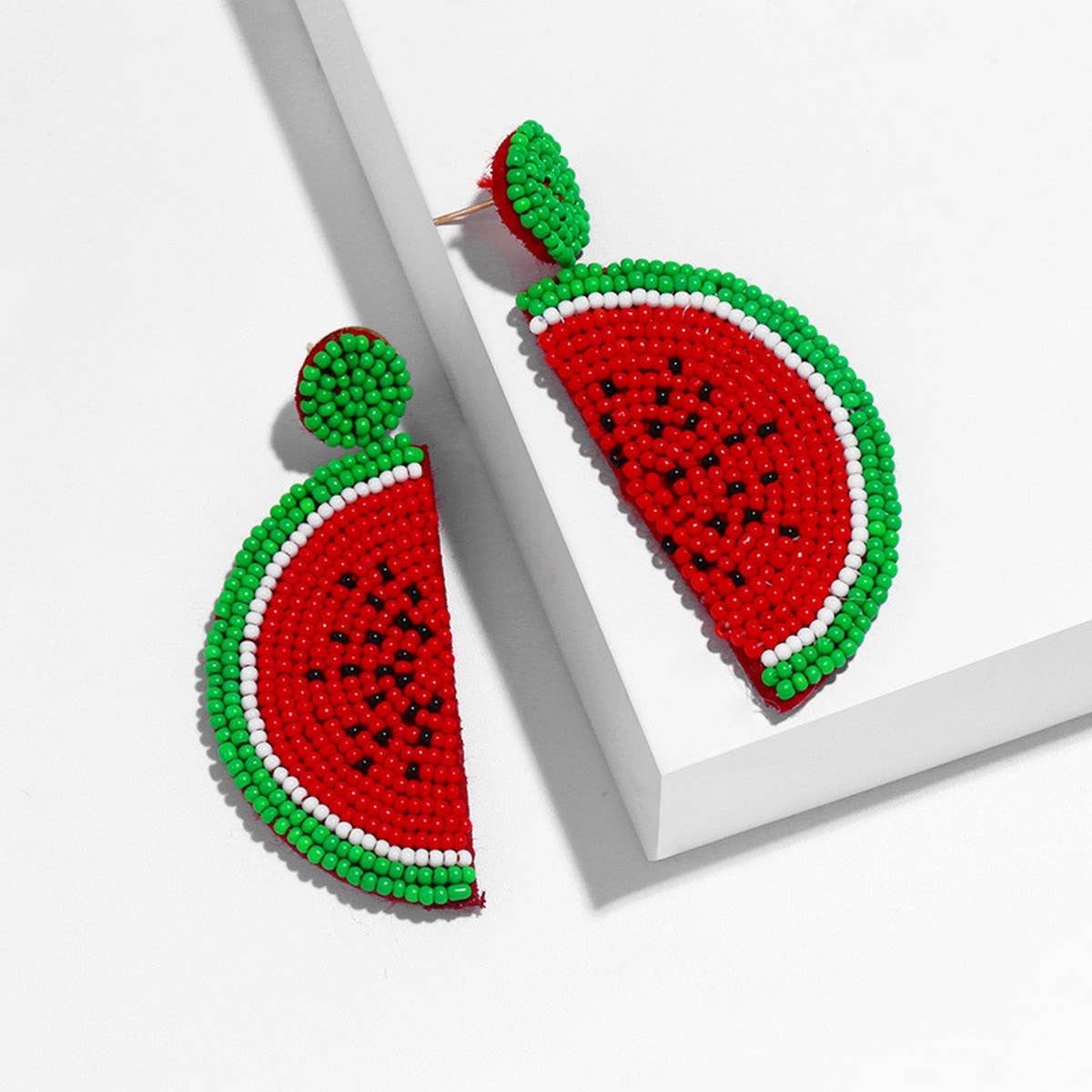 RICE BEAD WOVEN WATERMELON EARRINGS FRUIT EARRINGS
