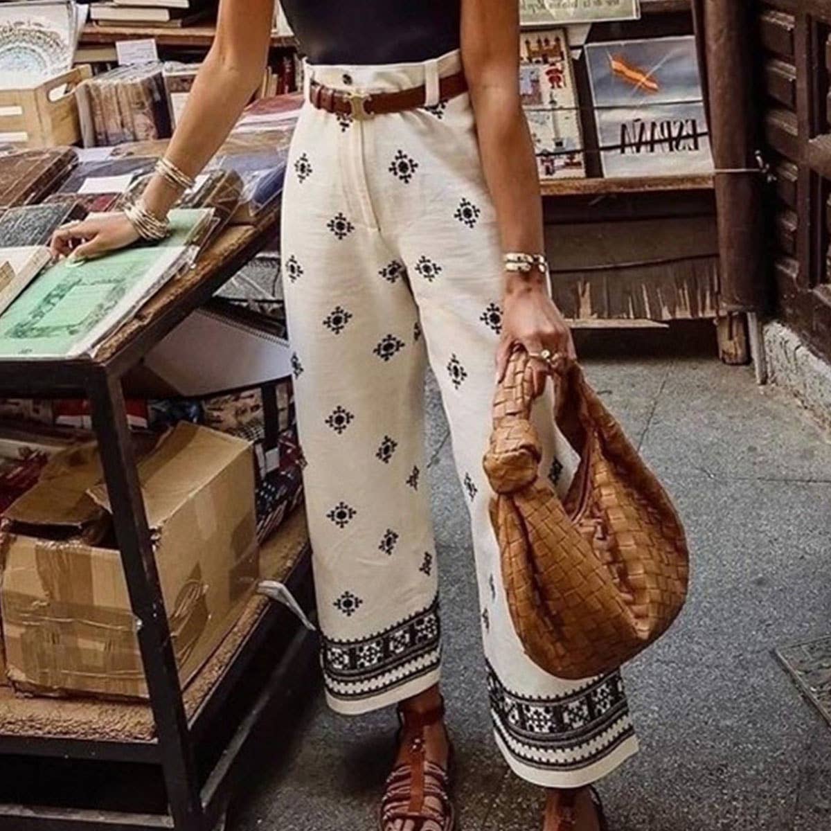 Printed Bohemian beach high waist wide-leg pants