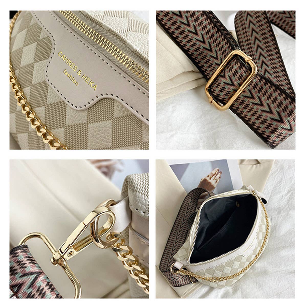 Checkered Chain Strap PU Crossbody Chest Bag_CWAB0911