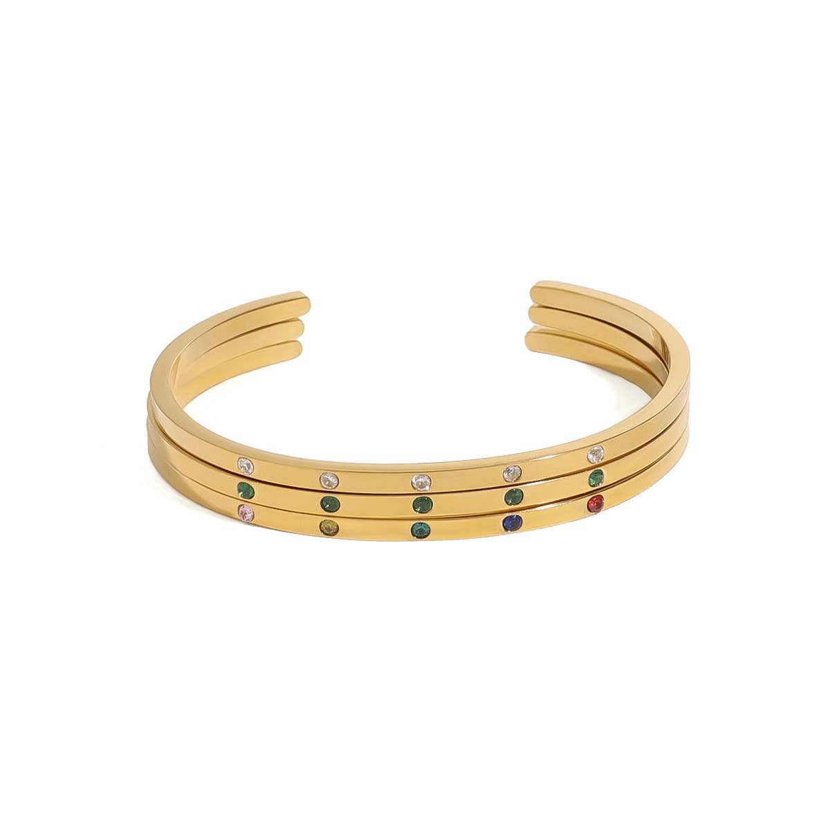 18K Gold Mixed Color Round Diamond Open Bracelet_CWAJE4727