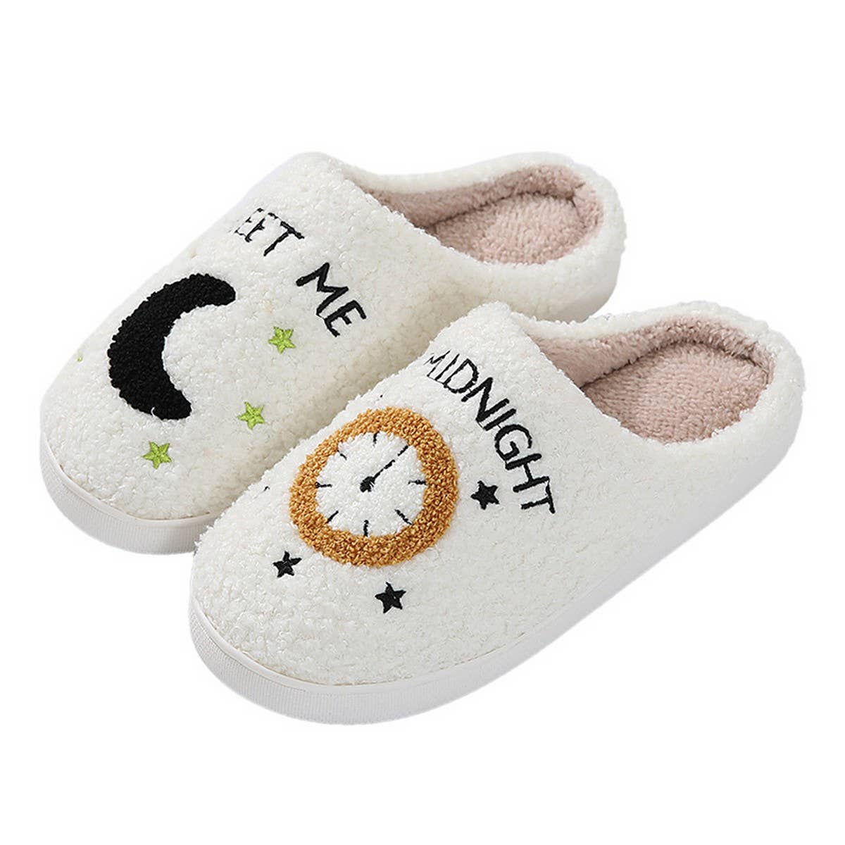 CARTOON MOON AND CLOCK PATTERN INDOOR SLIPPERS_CWSHS0255