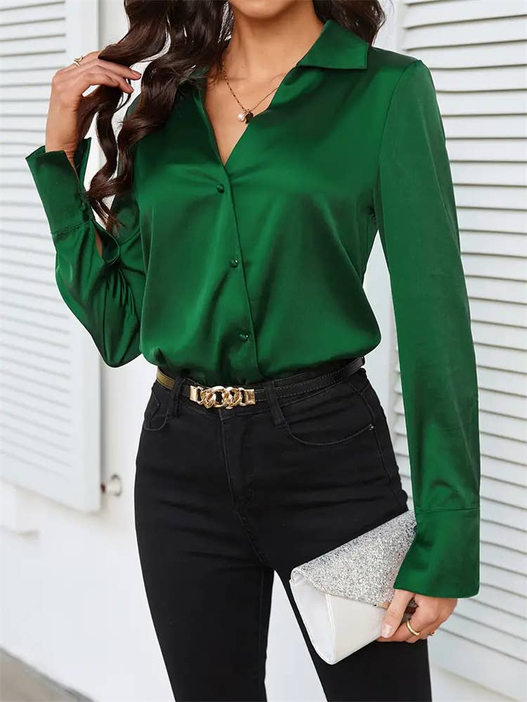 Satin crossed V-neck shirt