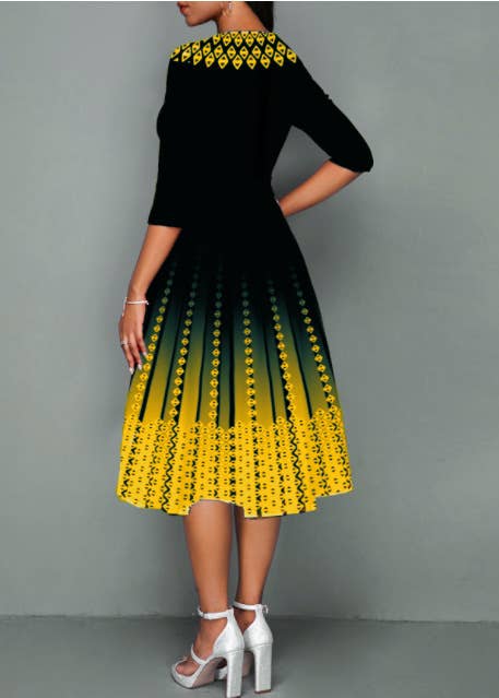 POSITIONING PRINT STYLE MID-SLEEVE WAIST DRESS