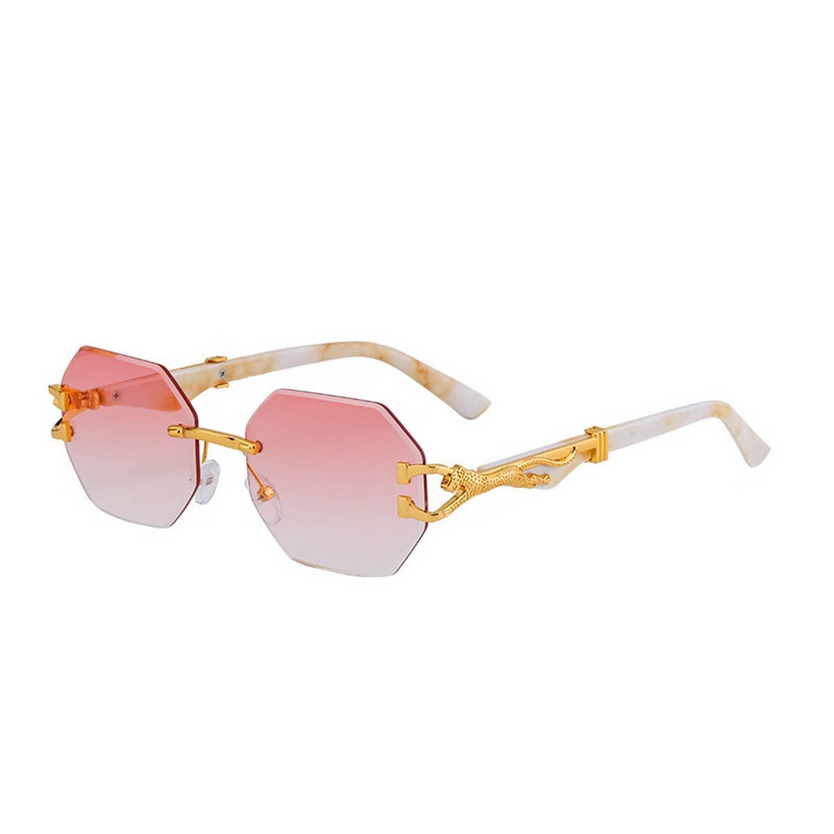 FAUX WOOD GRAIN LEOPARD TEMPLE SUNGLASSES
