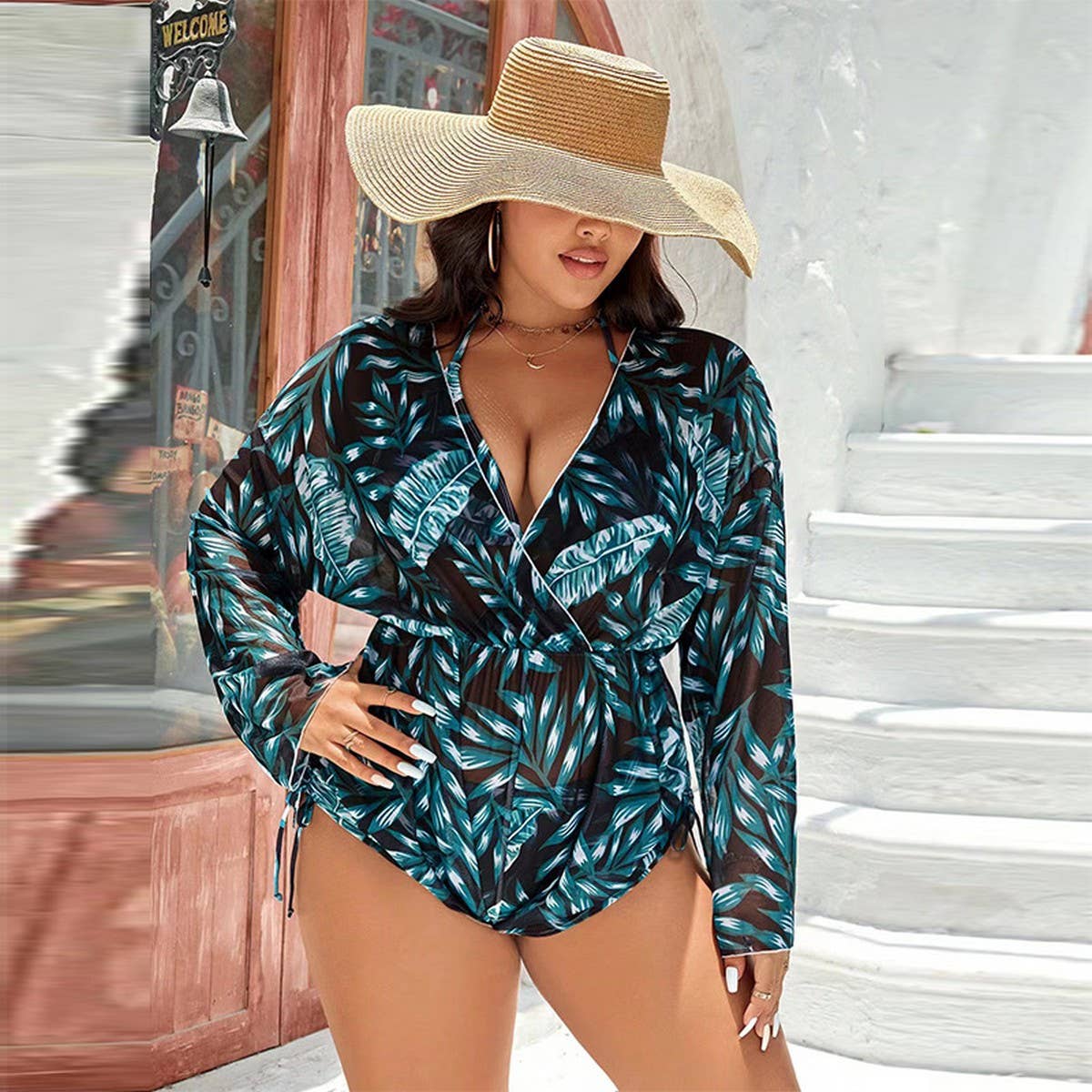 PLUS SIZE BIKINI PRINTED ONE-PIECE SWIMSUIT SET_CWMW0599