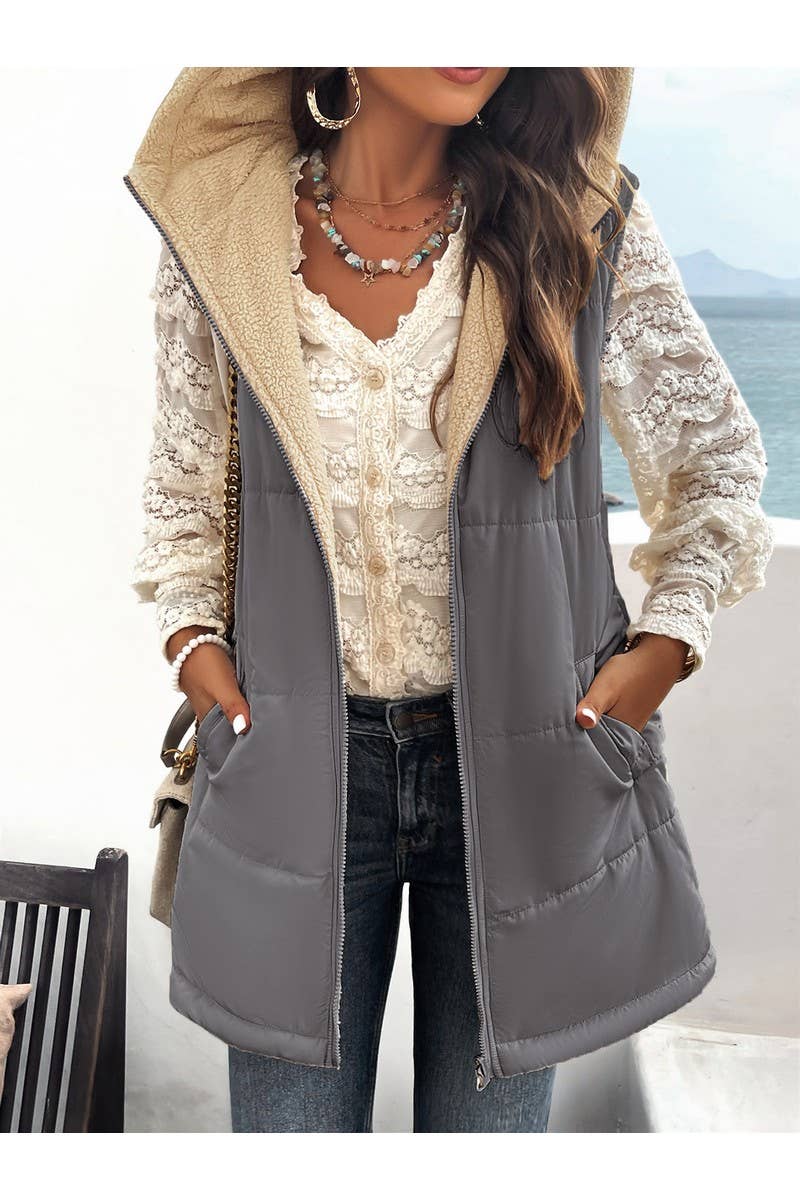 CWOJA0937_Zip Up Jacket Double Sided Warm Cardigan Vest