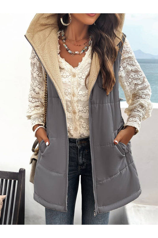 CWOJA0937_Zip Up Jacket Double Sided Warm Cardigan Vest