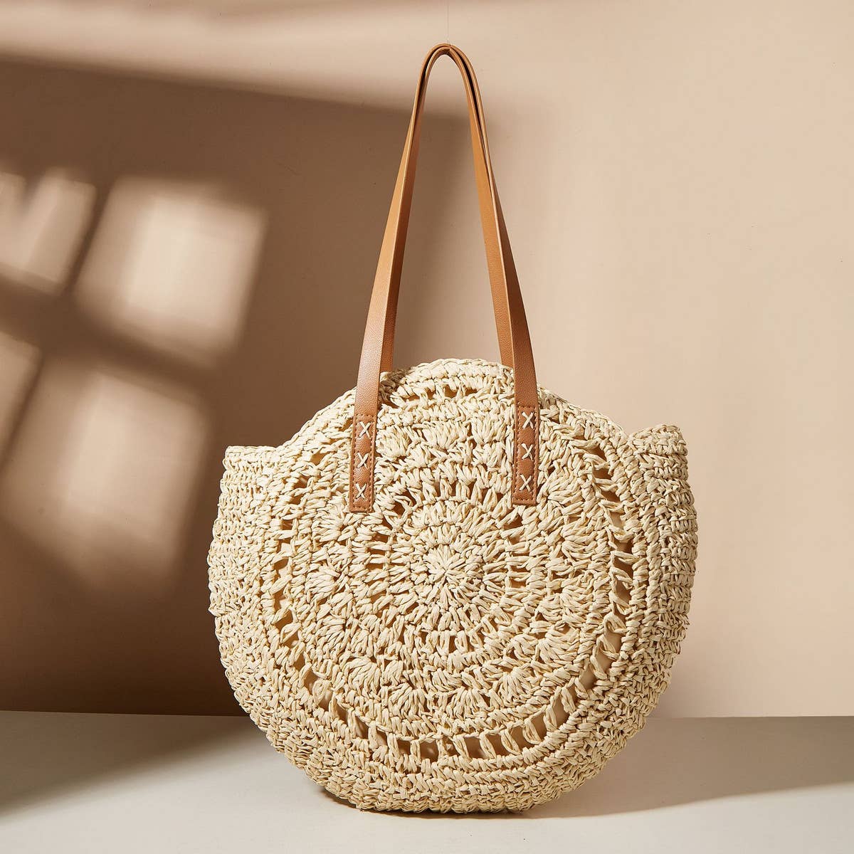 WOMEN HOLLOW FLOWER ROUND STRAW BAG_CWAB1980