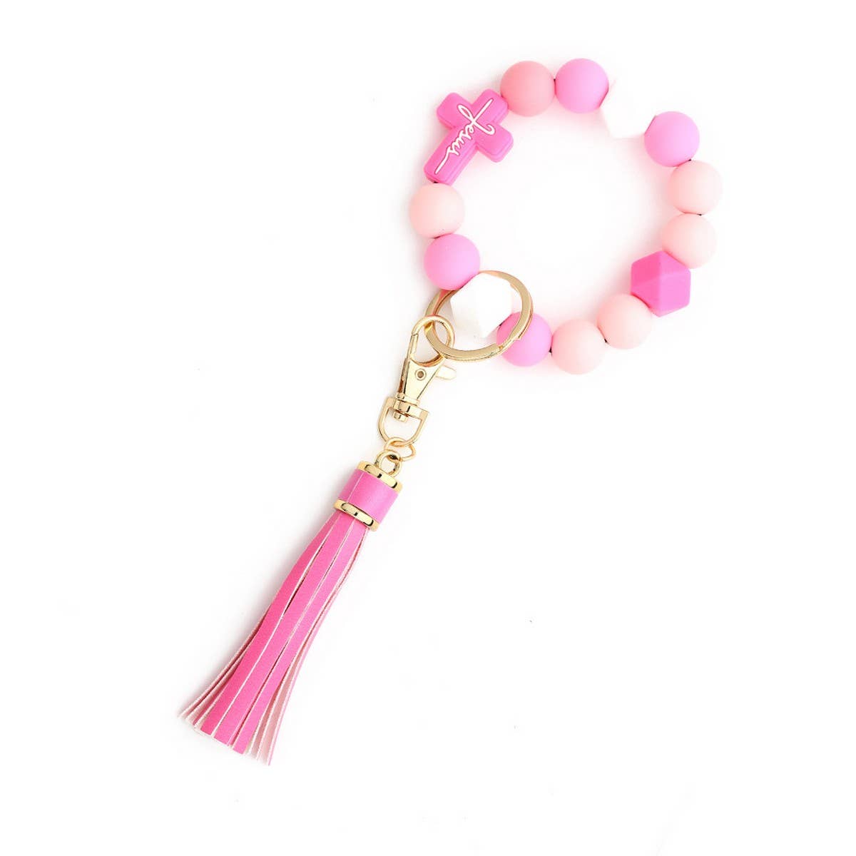 Cross Rabbit Keychain Easter Silicone Bead Bracelet_CWAB5076