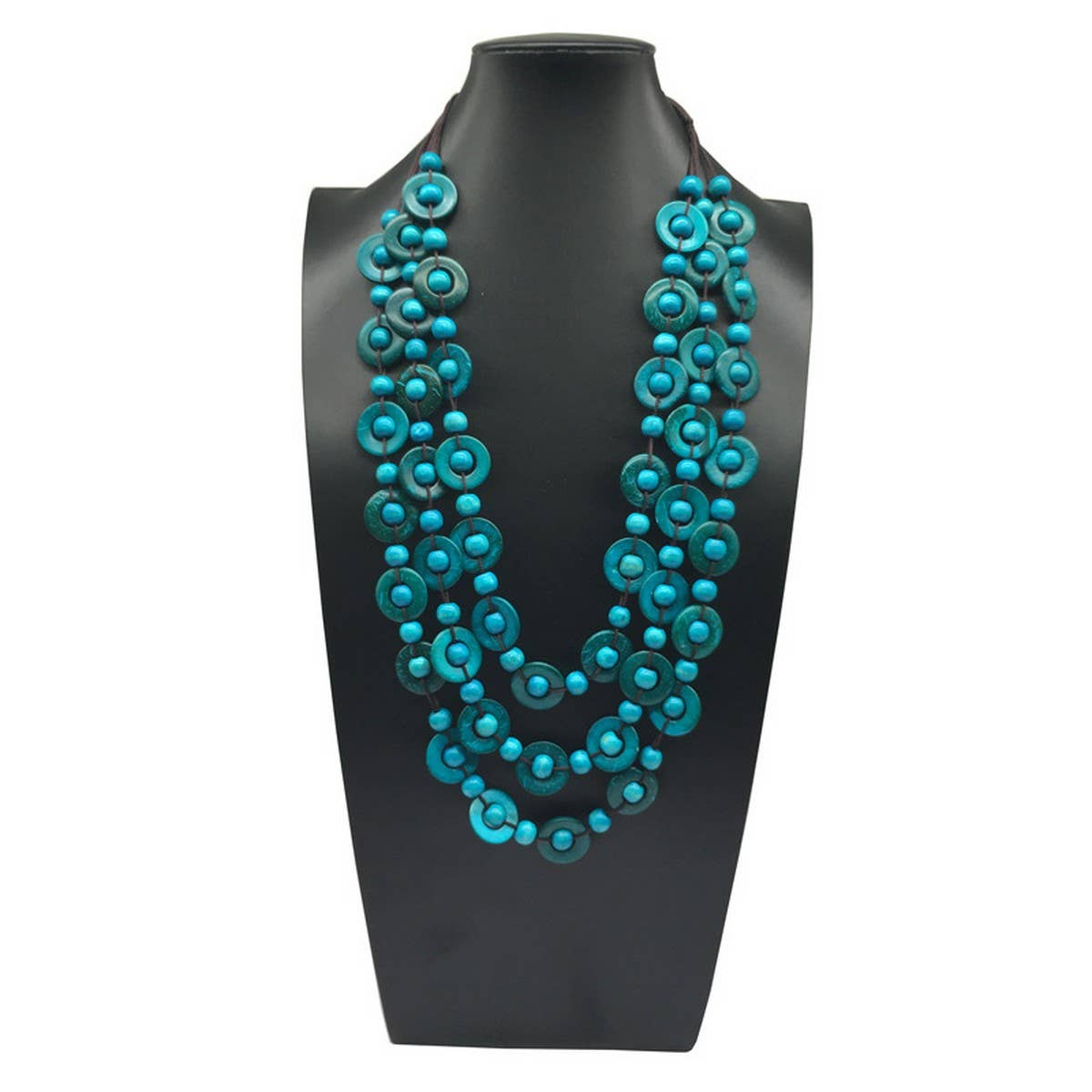 HAND WOVEN COCONUT SHELL WOOD ROUND BEAD NECKLACE