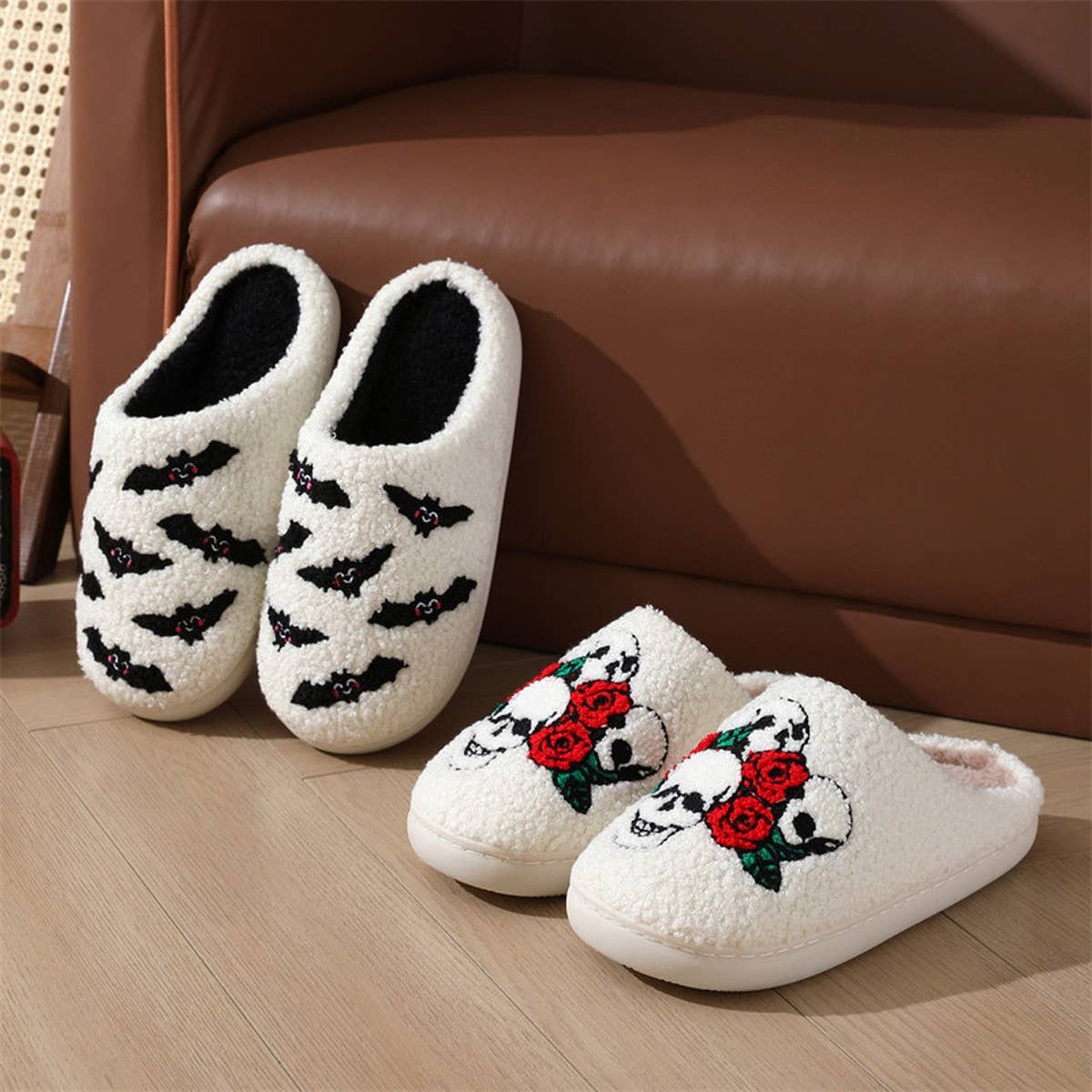 HALLOWEEN CARTOON SKULL PATTERN COTTON SLIPPERS