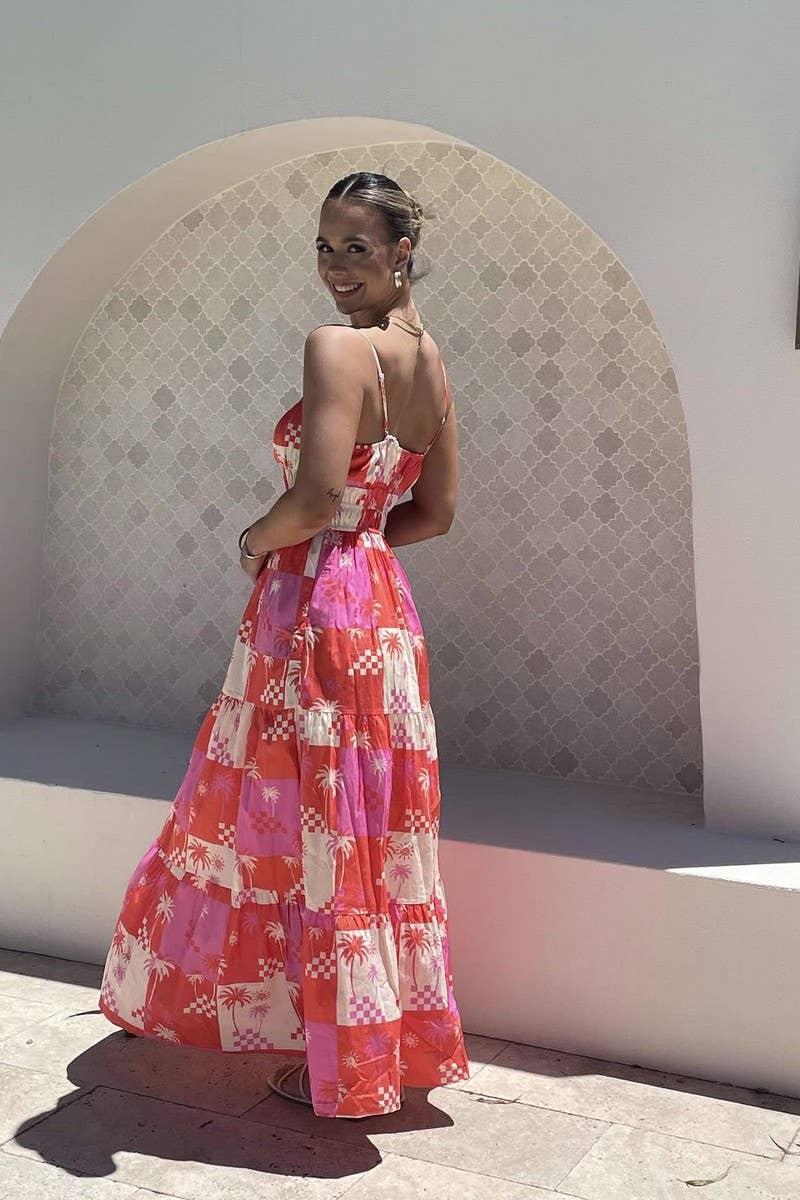 CWDMD5169_FLORAL PRINT ELEGANT SPAGHETTI STRAP MAXI DRESS