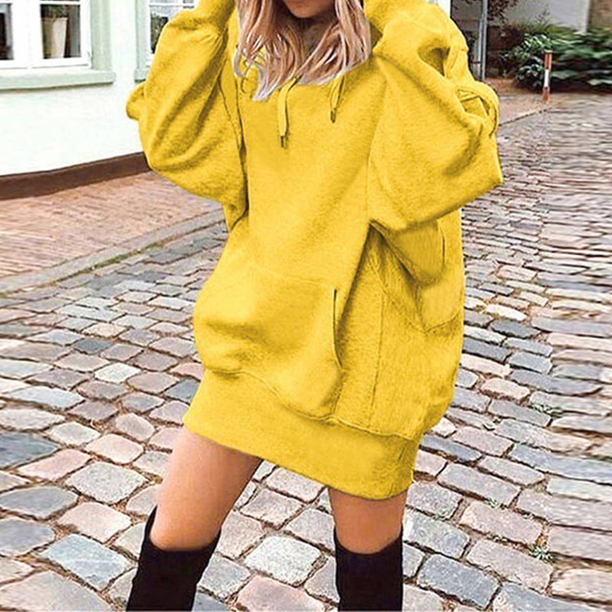 Long hoodie with loose fleece pullover