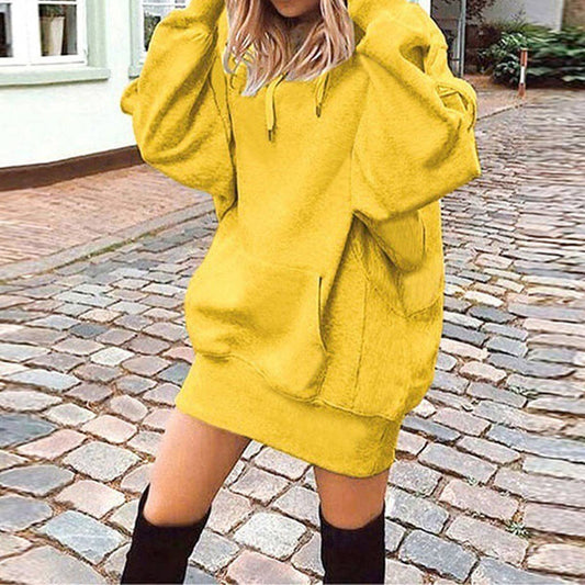 Long hoodie with loose fleece pullover