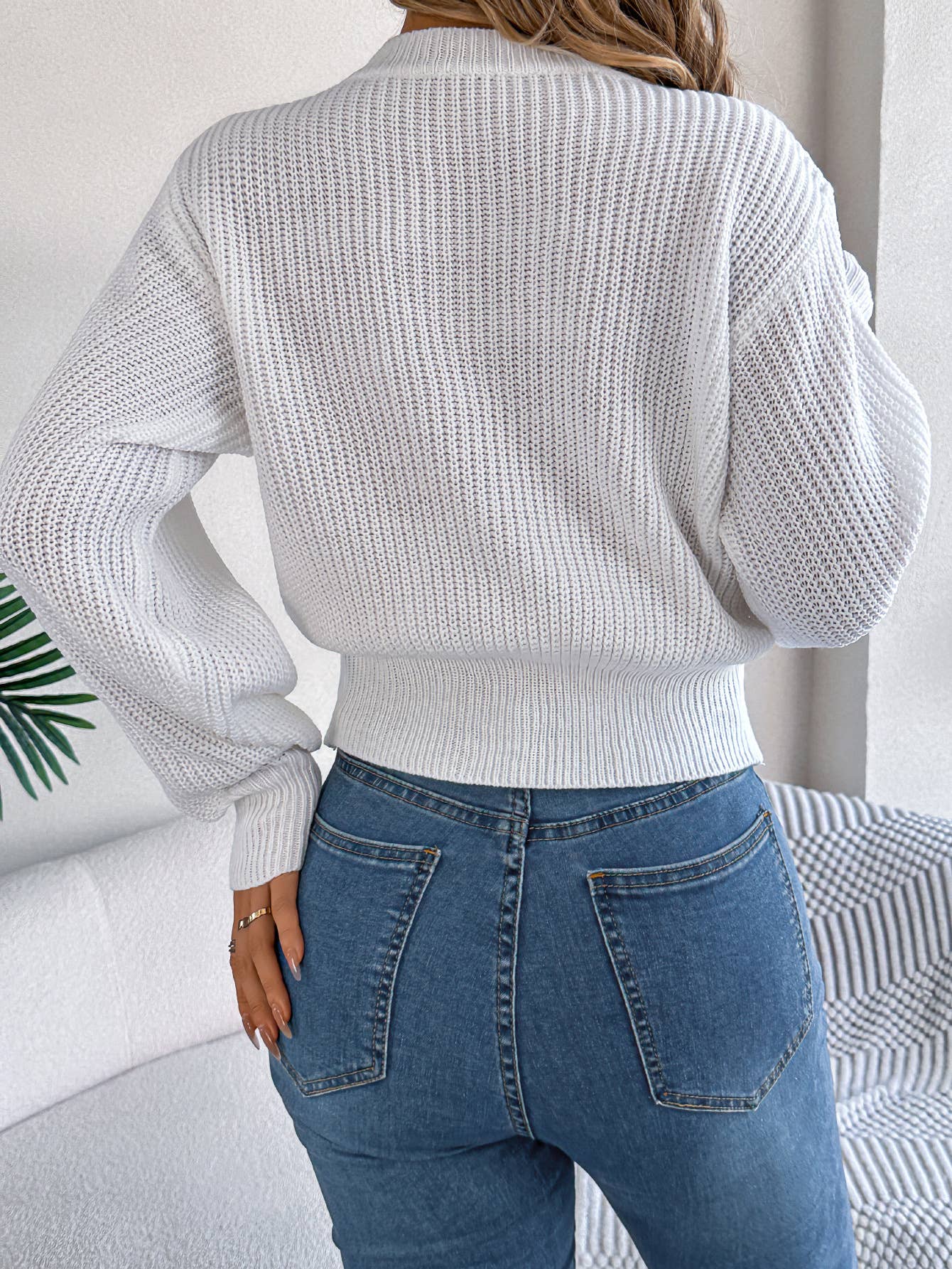 Lantern long-sleeved cinched-waist sweater