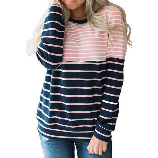 STRIPED COLOR PATCHWORK LONG-SLEEVED HOODIE