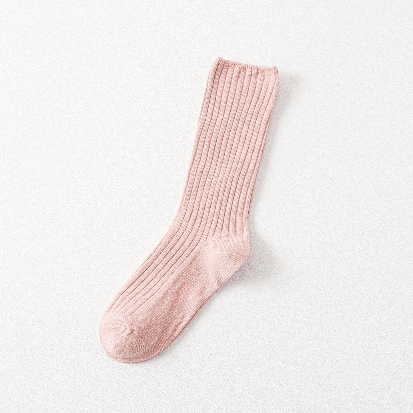 Solid Color Vertical Stripes Cotton Crew Socks_CWMS074