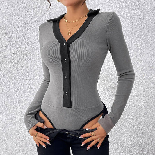 LAPEL SINGLE BREASTED COLOR STRIP FROSTED ONESIE