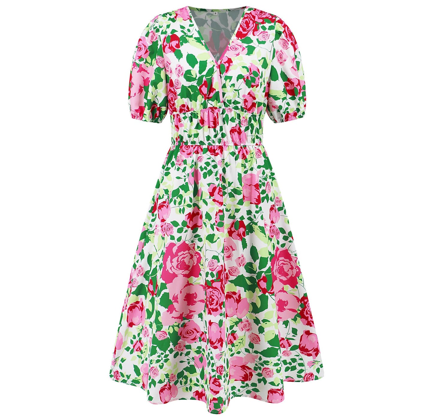 Boho V-Neck Floral Maxi Dress With Waist Tie_Cwdmd5284