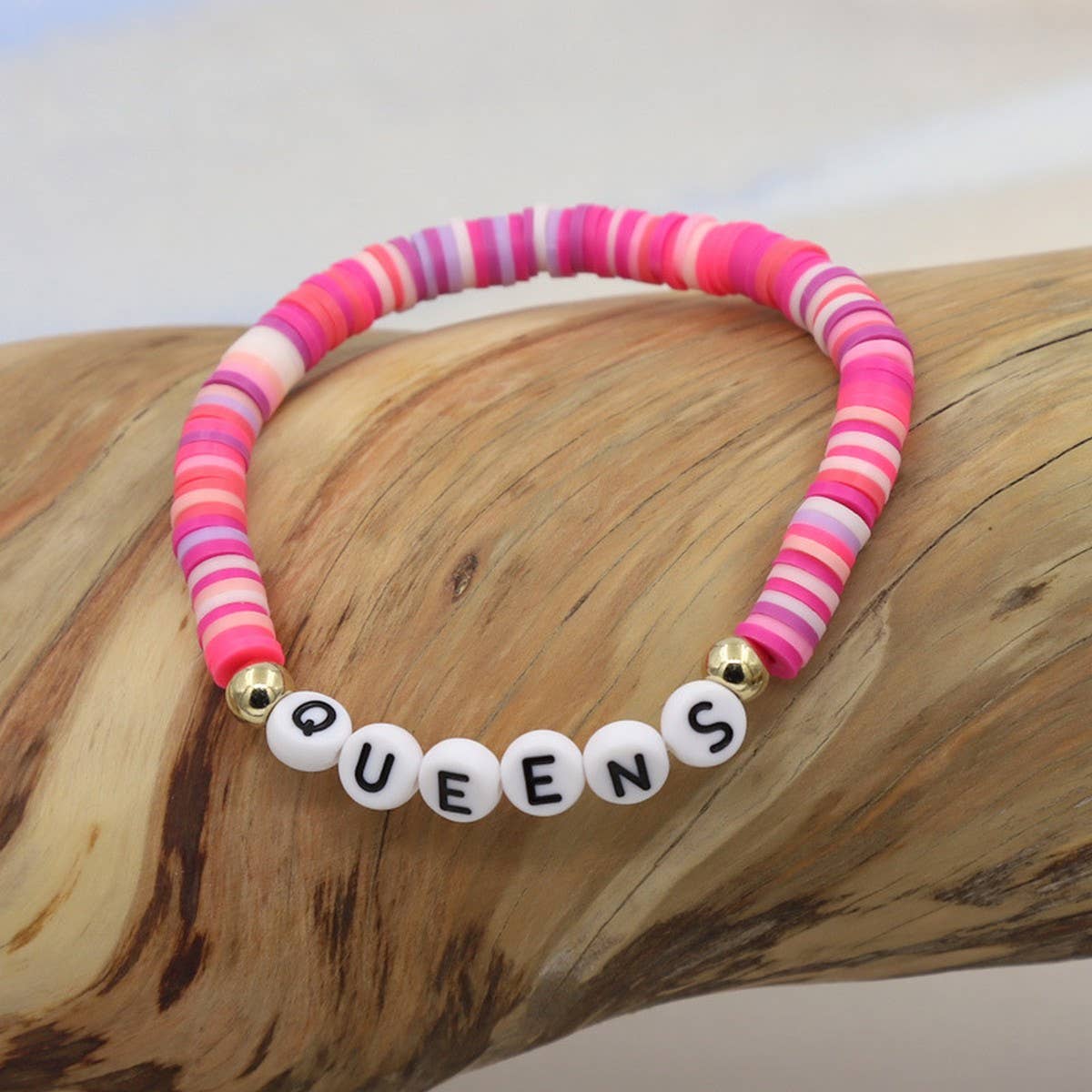 COLORFUL POLYMER CLAY LETTER BEADED BRACELET