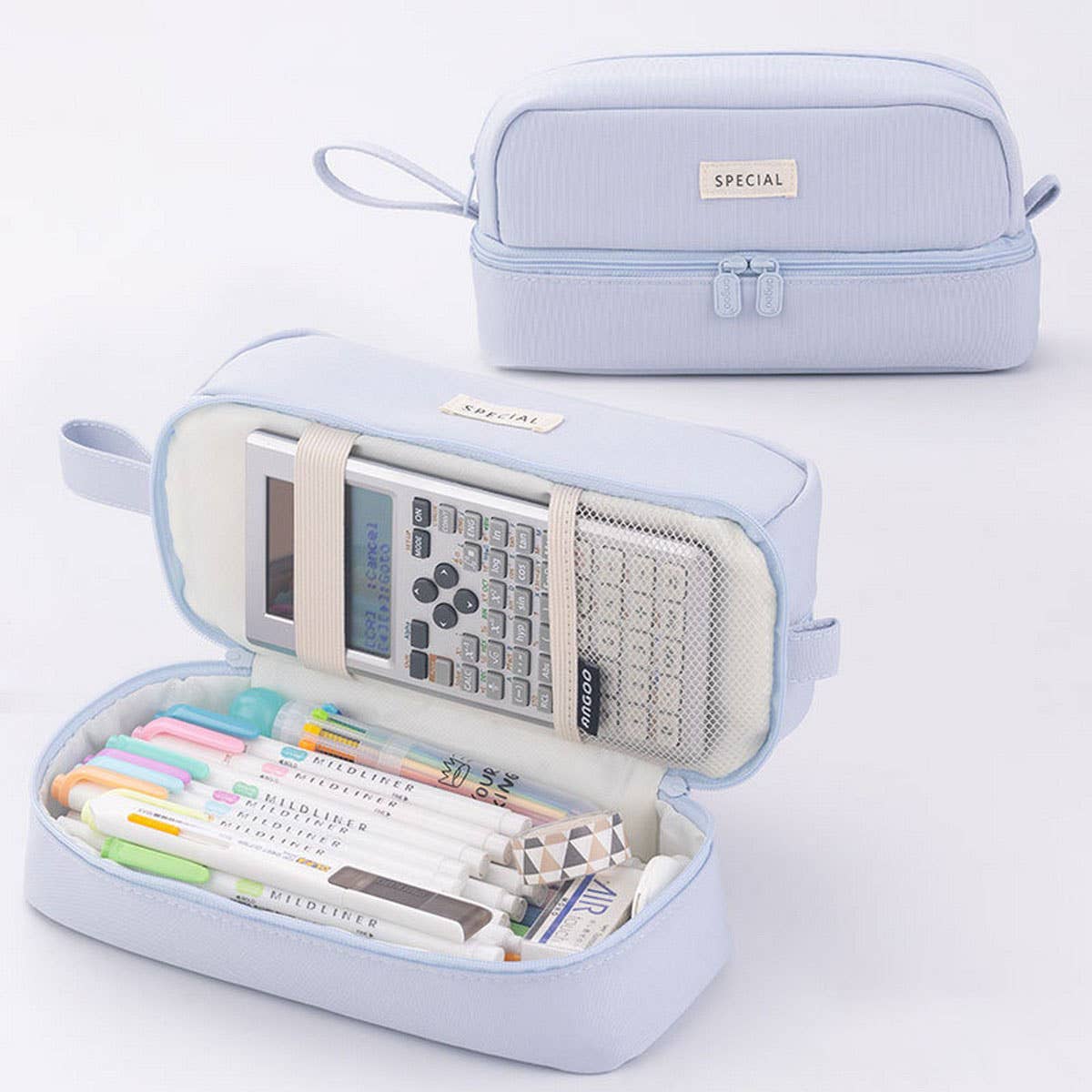 DOUBLE LAYER SOLID COLOR SIMPLE PENCIL CASE