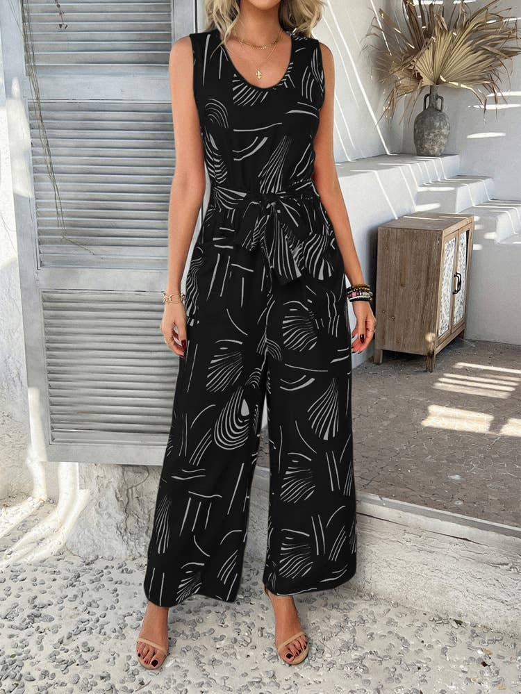 Rayon printed pants with high-waisted pockets