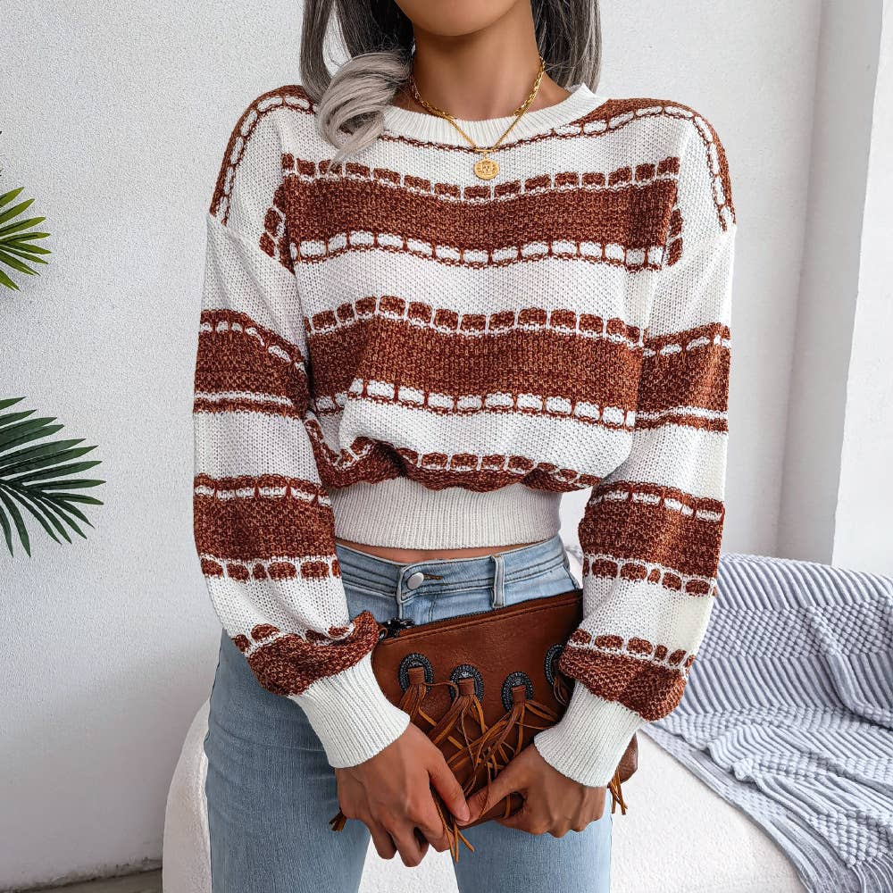 Fashion color contrast long-sleeved knit sweater