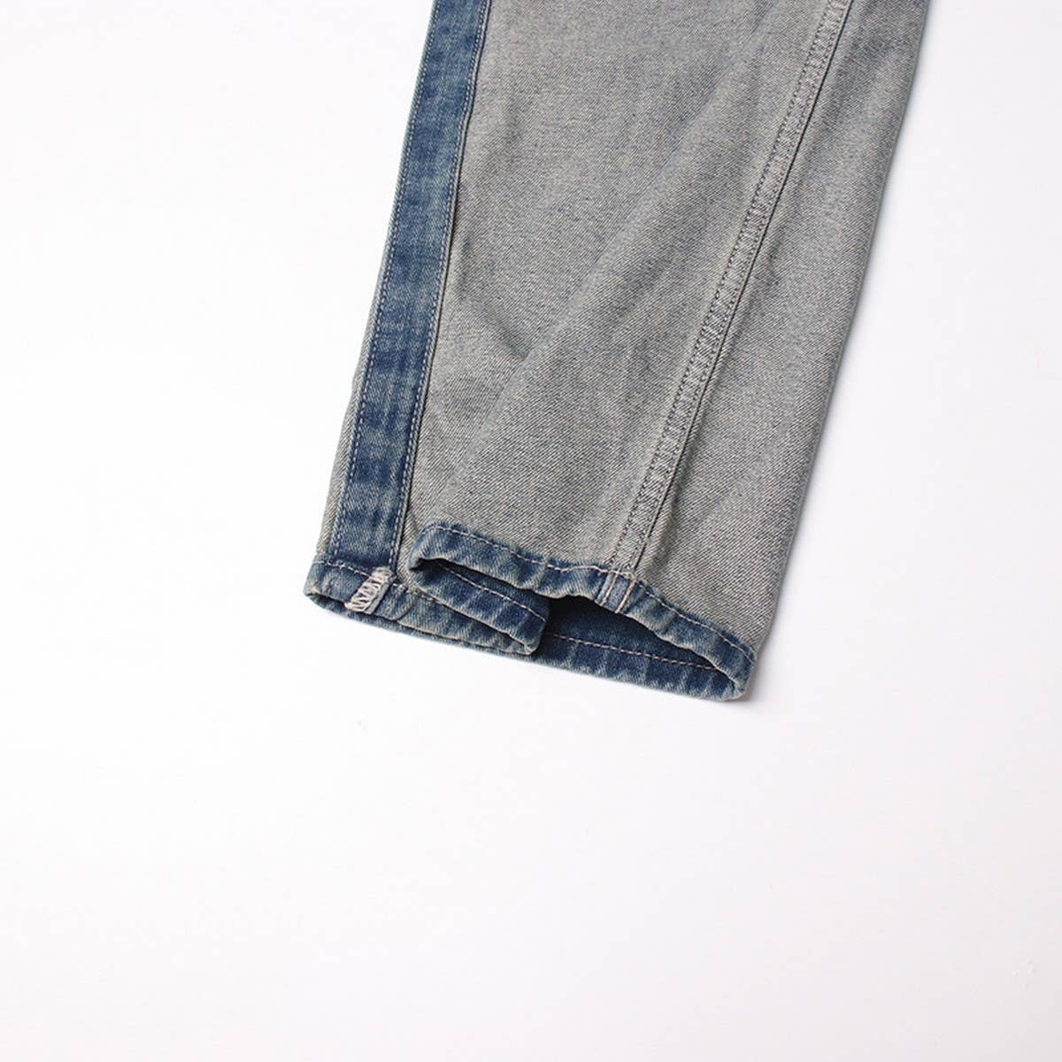 STRAIGHT LEG COLOR BLOCKING DENIM CASUAL PANTS_CWJP0202