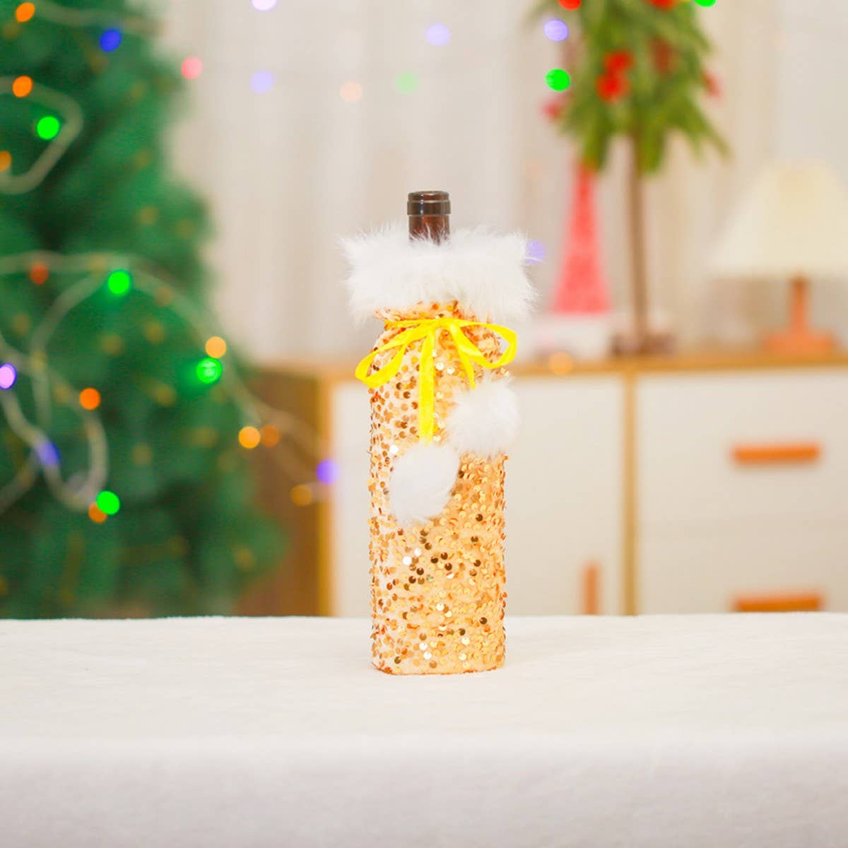 CWMM9415_CHRISTMAS PLUSH WINE BOTTLE COVER TABLE DECORATION
