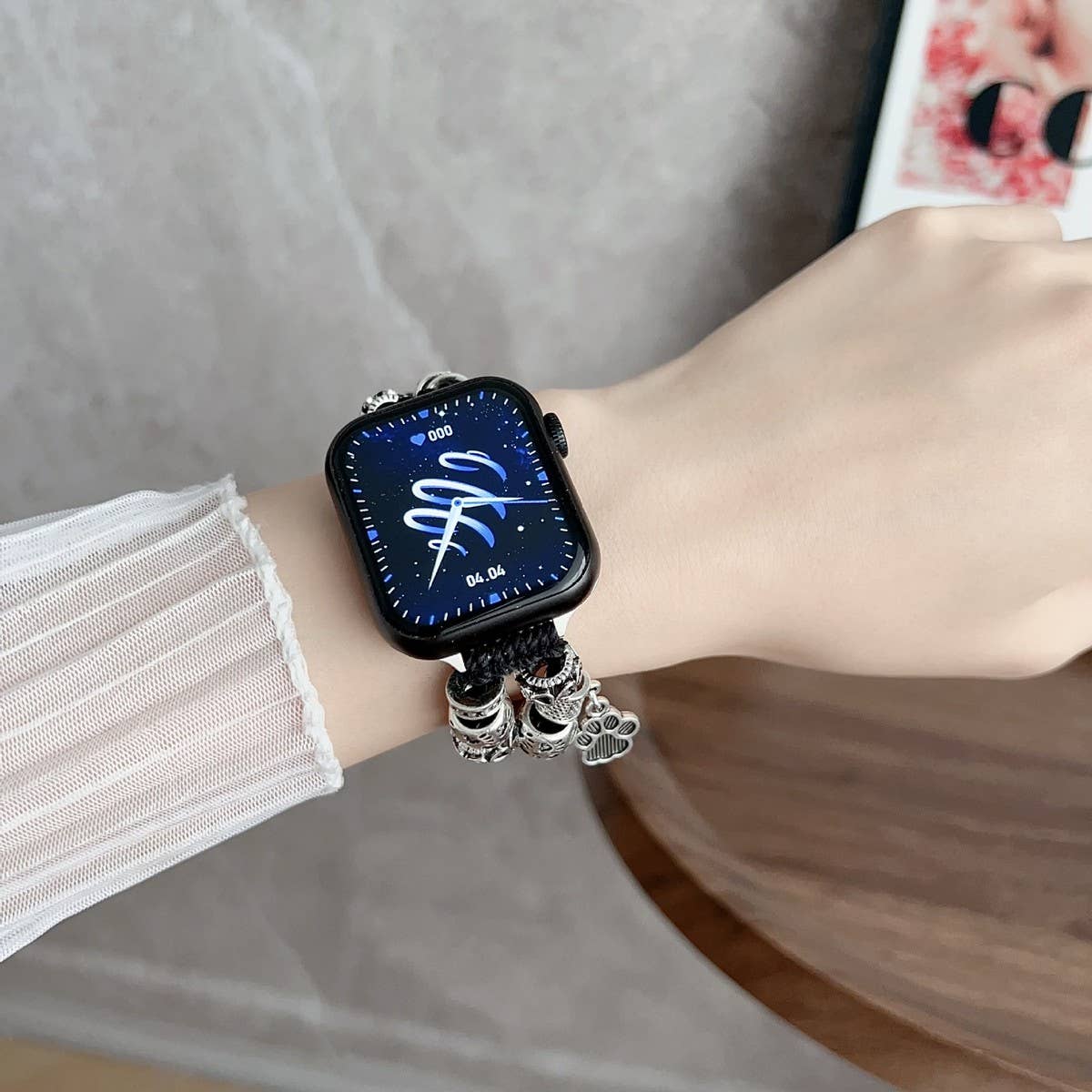 IWATCH9-1 SE DOG PAW ORNAMENT GENUINE LEATHER STRAP