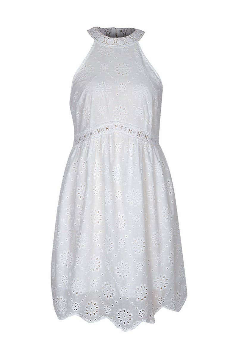 CWDHL0271_SLEEVELESS HALTERNECK WHITE SHORT DRESS
