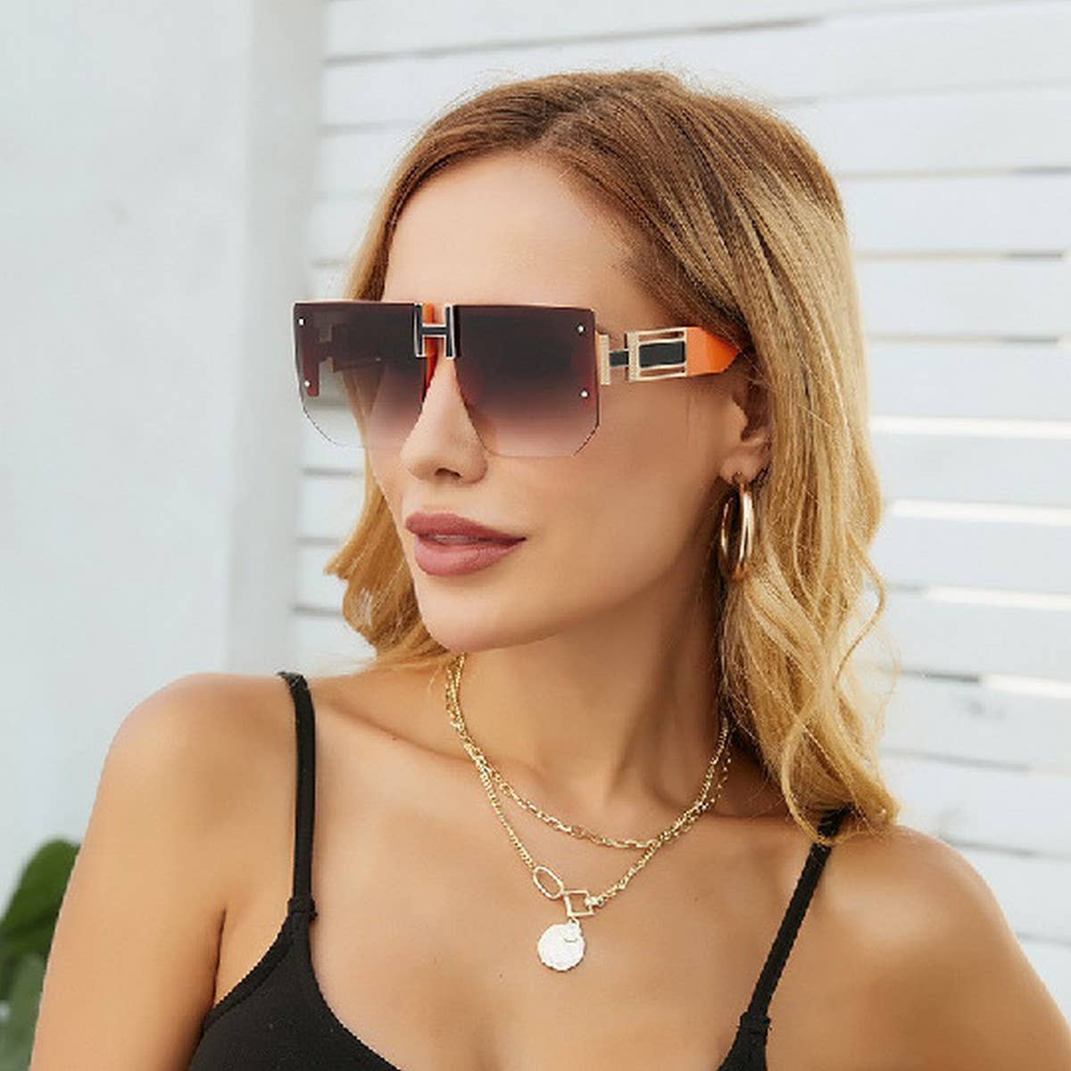 UV PROTECTION DIAMOND-CUT LARGE FRAME SUNGLASSES