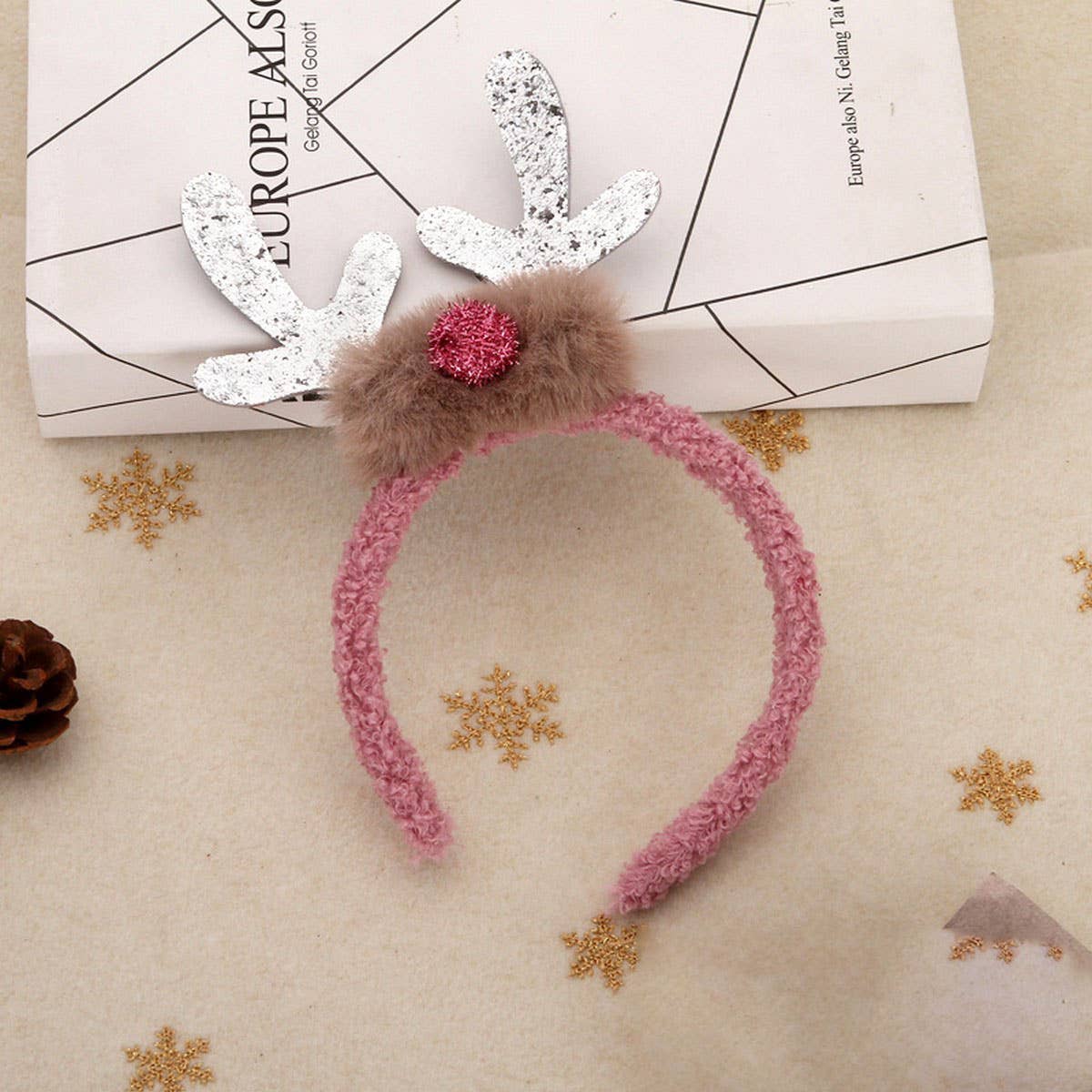 CWMM10425_PLUSH REINDEER ANTLER HEADBAND CHRISTMAS COSTUME