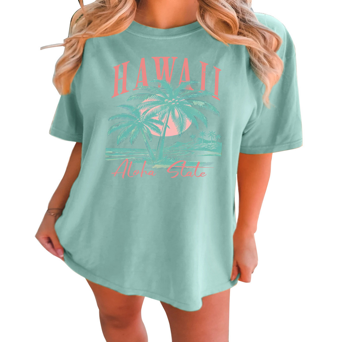 Casual Coconut Tree Tee for Women, Oversized_CWTTS1467