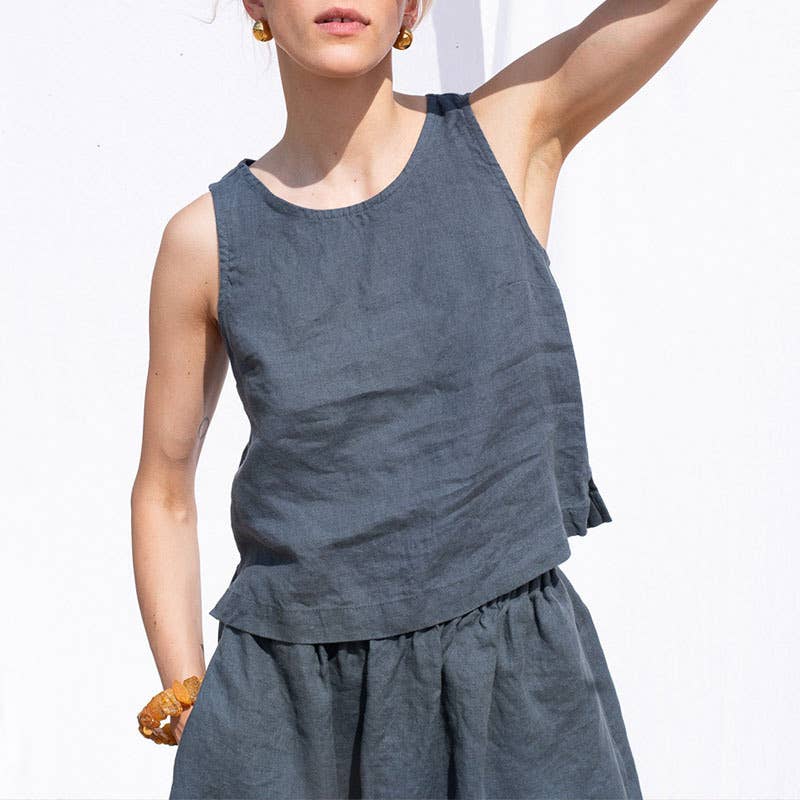 Small basic short cotton linen sleeveless vest