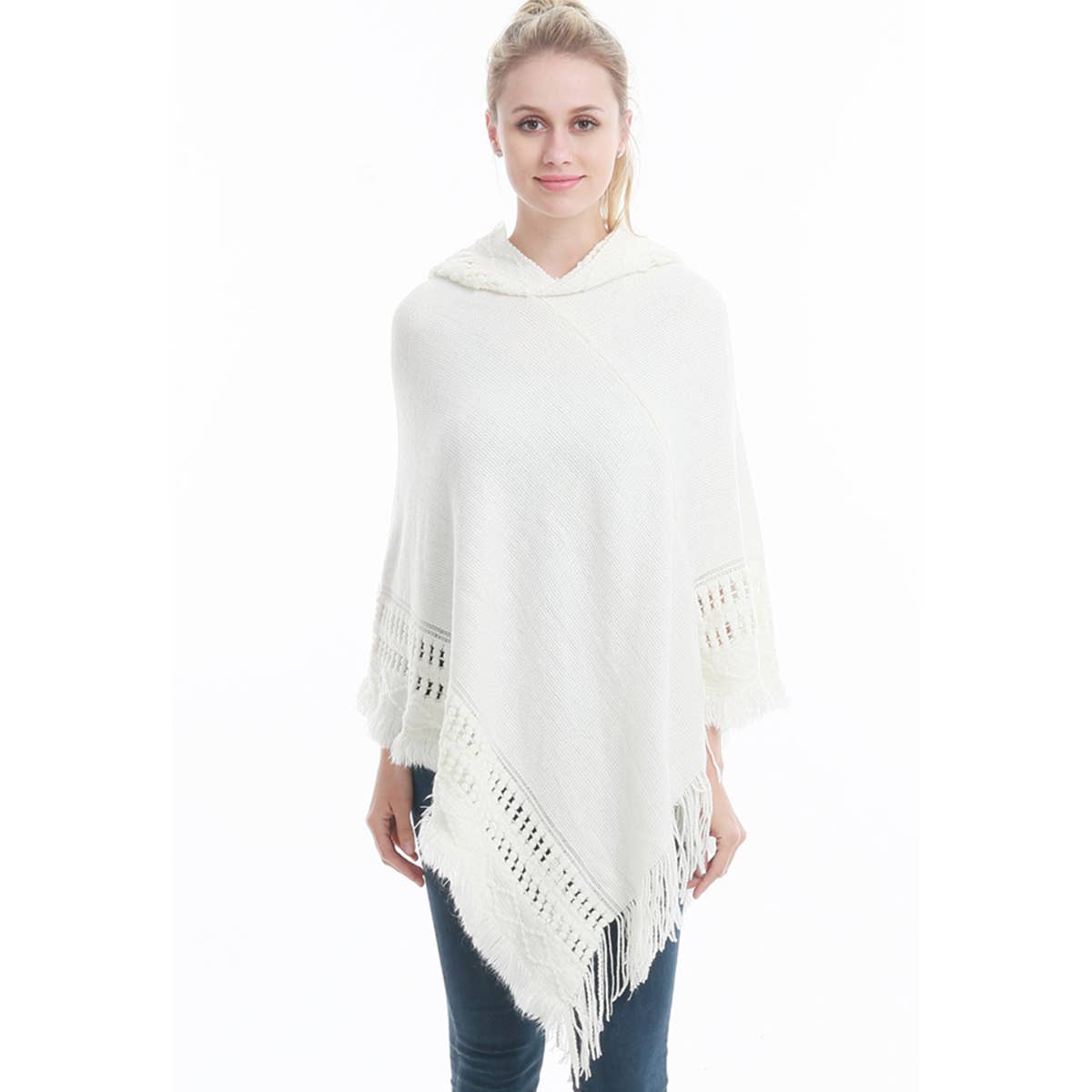 WOMEN SOFT PULLOVER PONCHO SWEATER CAPE WITH HOOD