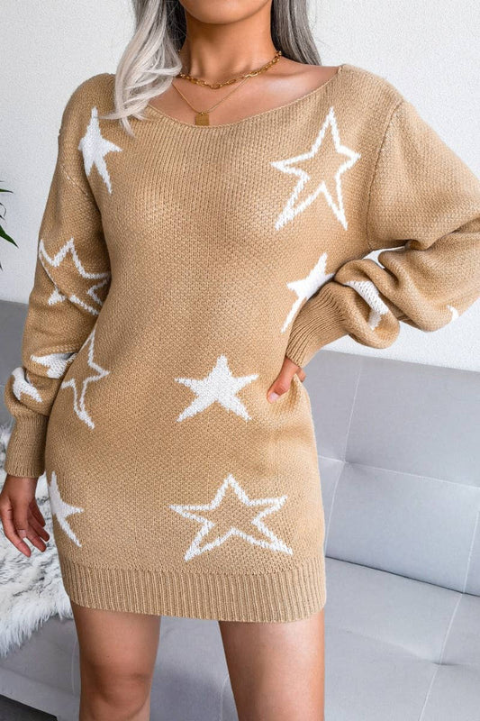 CWDSD6223_WINTER STARS LONG-SLEEVED SWEATER DRESS
