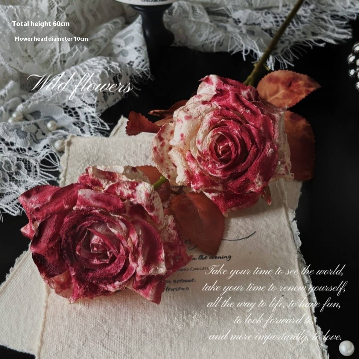 Vintage Faux Wilted Rose Bouquet with Ink Stains