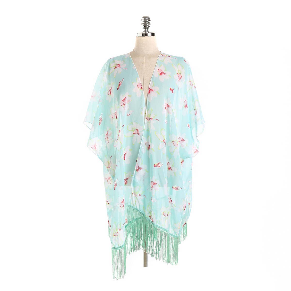 TASSEL FLORAL PRINT OPEN FRONT KIMONO CARDIGAN