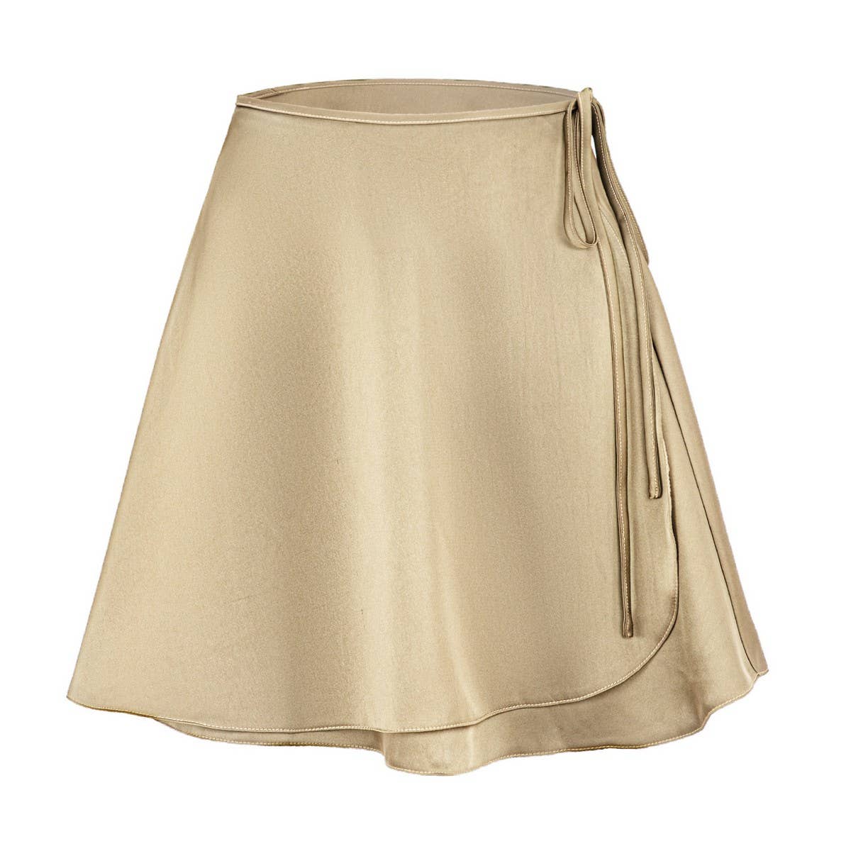 SATIN SKIRT HIGH WAIST TIE ONE PIECE A-LINE SKIRT