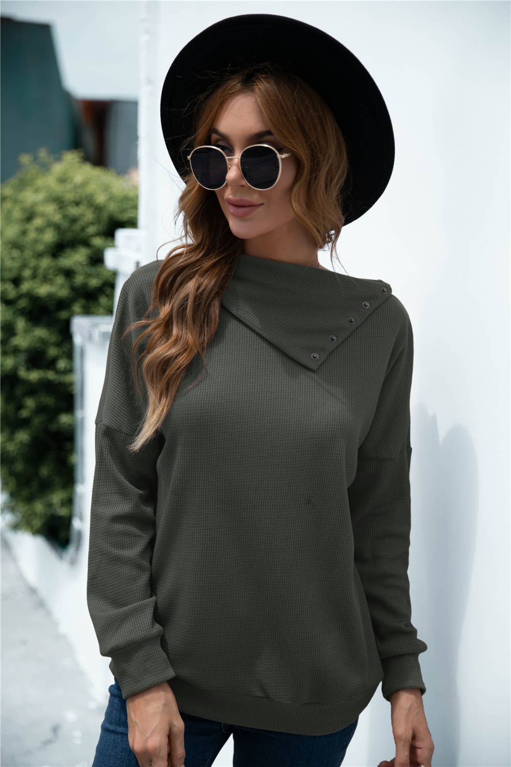 Side-collar pullover knitted solid color top